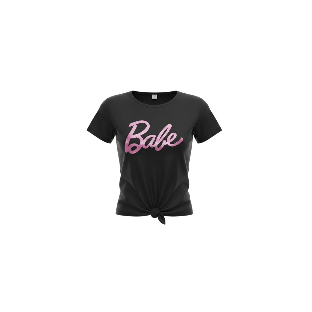 Windsor Graphic Tee Womens L Black New Tie Front Babe Script T-Shirt